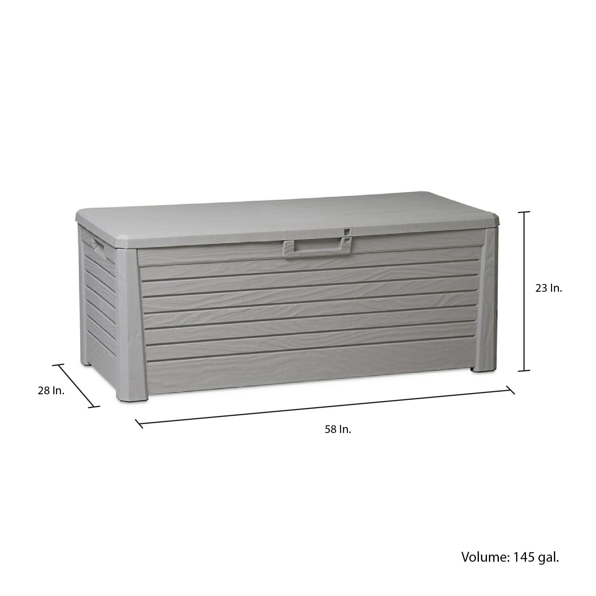 Toomax Florida 145 Gallon Lockable Deck Storage Box Bench for Outdoor Pool Patio Garden Furniture or Indoor Toy Bin Container, Warm Grey