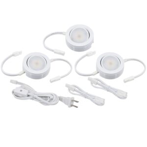 mvp three puck kit, easy to install dimmable swivel puck lights, linkable, cetlus listed, 2-3/4-inch diameter, 4.3-watt, 2700k white finish, 3-pack puck kit