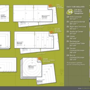 Plan A Space LS1 Living Spaces - (14) Life Size Furniture Templates, Complete Living, Sitting or Common Room Planning Kit