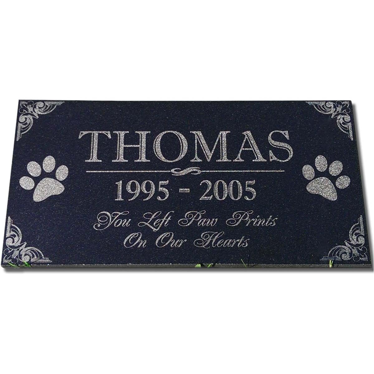 You Left Paw Prints on Our Hearts Pet Memorial Stones Personalized Headstone Grave Marker Absolute Black Granite Garden Plaque Engraved with Dog Cat Name Dates