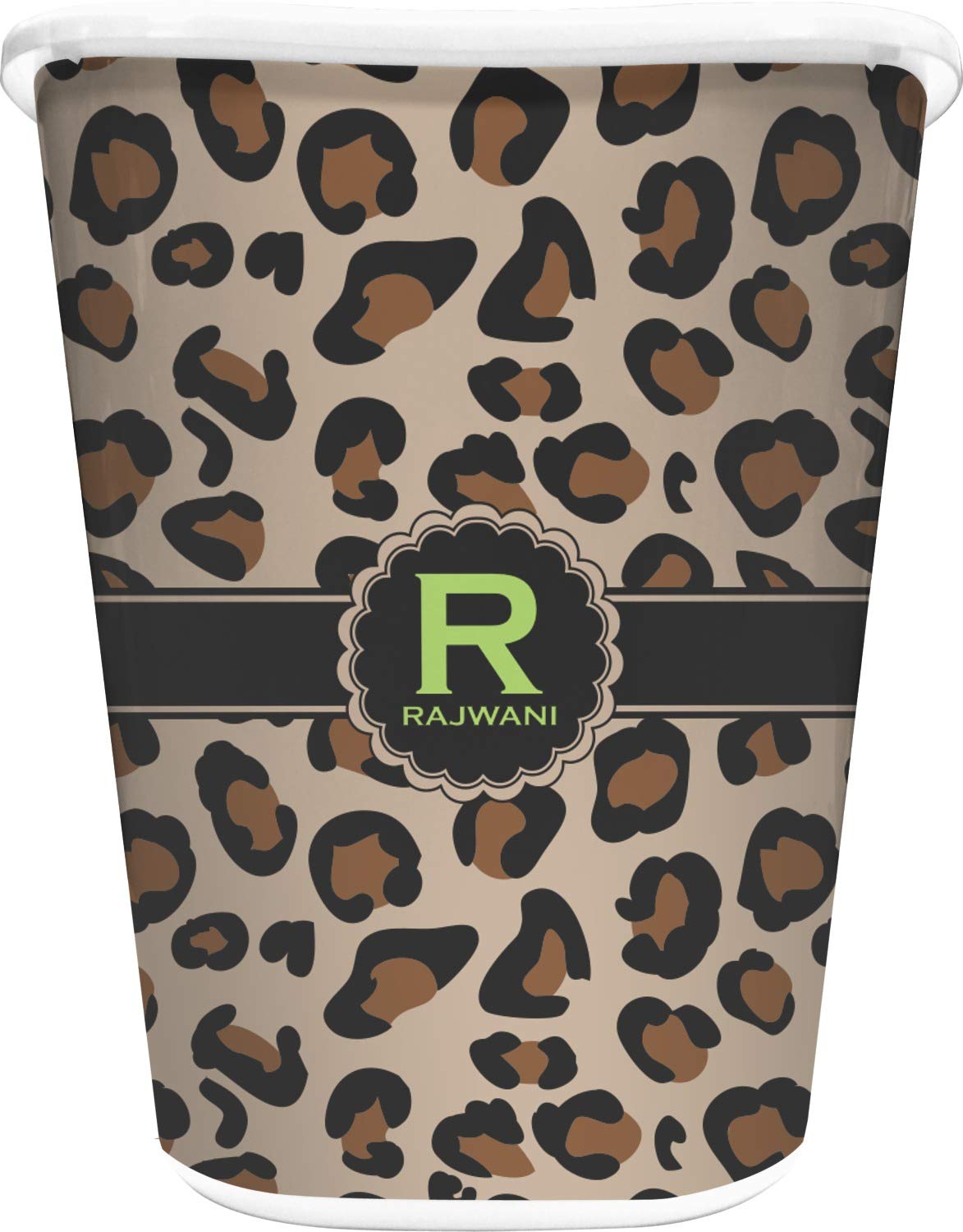 RNK Shops Personalized Granite Leopard Waste Basket - Single Sided (Black)