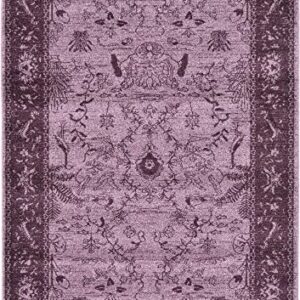 Unique Loom La Jolla Collection Farmhouse, Contemporary, Botanical, Traditional, Vintage Area Rug, 4 x 6 ft, Violet/Dark Purple