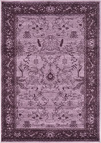 Unique Loom La Jolla Collection Farmhouse, Contemporary, Botanical, Traditional, Vintage Area Rug, 4 x 6 ft, Violet/Dark Purple