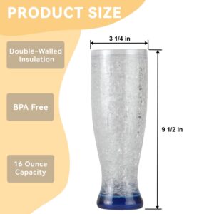 Lily's Home Freezer Beer Mugs, Double Wall, Insulated with Liquid Gel Plastic Freezable Glasses, 16 oz Glass for Freezer, Chiller Frosty Cup, Frozen Ice Freezy Mug, Freezer Cups. Pilsner. Set of 4