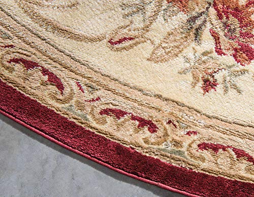 Unique Loom Versailles Collection Traditional Classic Floral Motif Area Rug (8' 0 x 8' 0 Round, Burgundy/ Ivory)