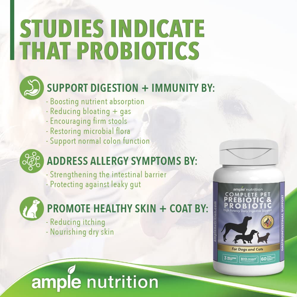 Ample Nutrition Complete Pet Prebiotic + Probiotic for Dogs & Cats, 60ct Pork Flavored Pearls