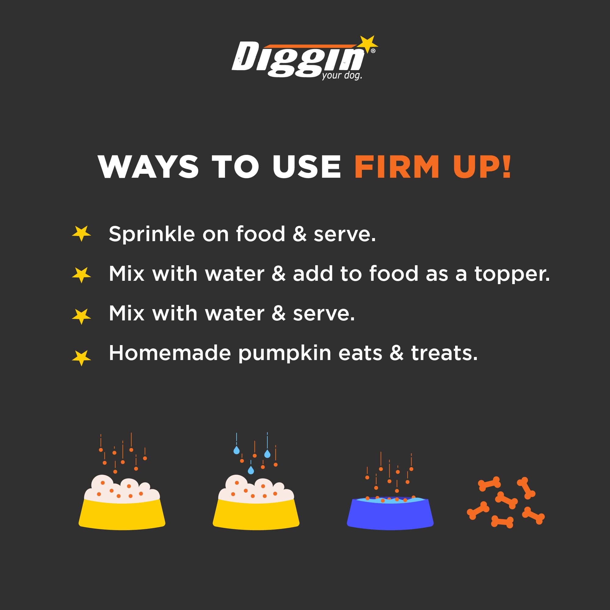 Diggin' Your Dog Firm Up Pumpkin for Dogs & Cats, 100% Made in USA, Pumpkin Powder for Dogs, Digestive Support, Apple Pectin, Fiber, Healthy Stool, 4 oz (2-Pack)