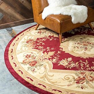 Unique Loom Versailles Collection Traditional Classic Floral Motif Area Rug (6 ft Round, Burgundy/ Ivory)