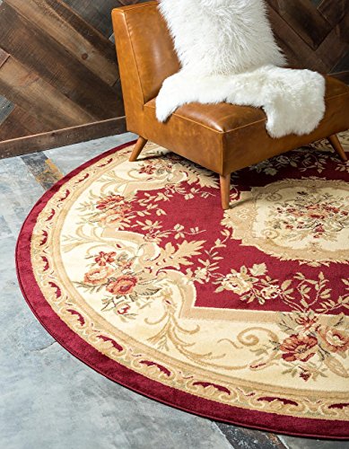 Unique Loom Versailles Collection Traditional Classic Floral Motif Area Rug (6 ft Round, Burgundy/ Ivory)