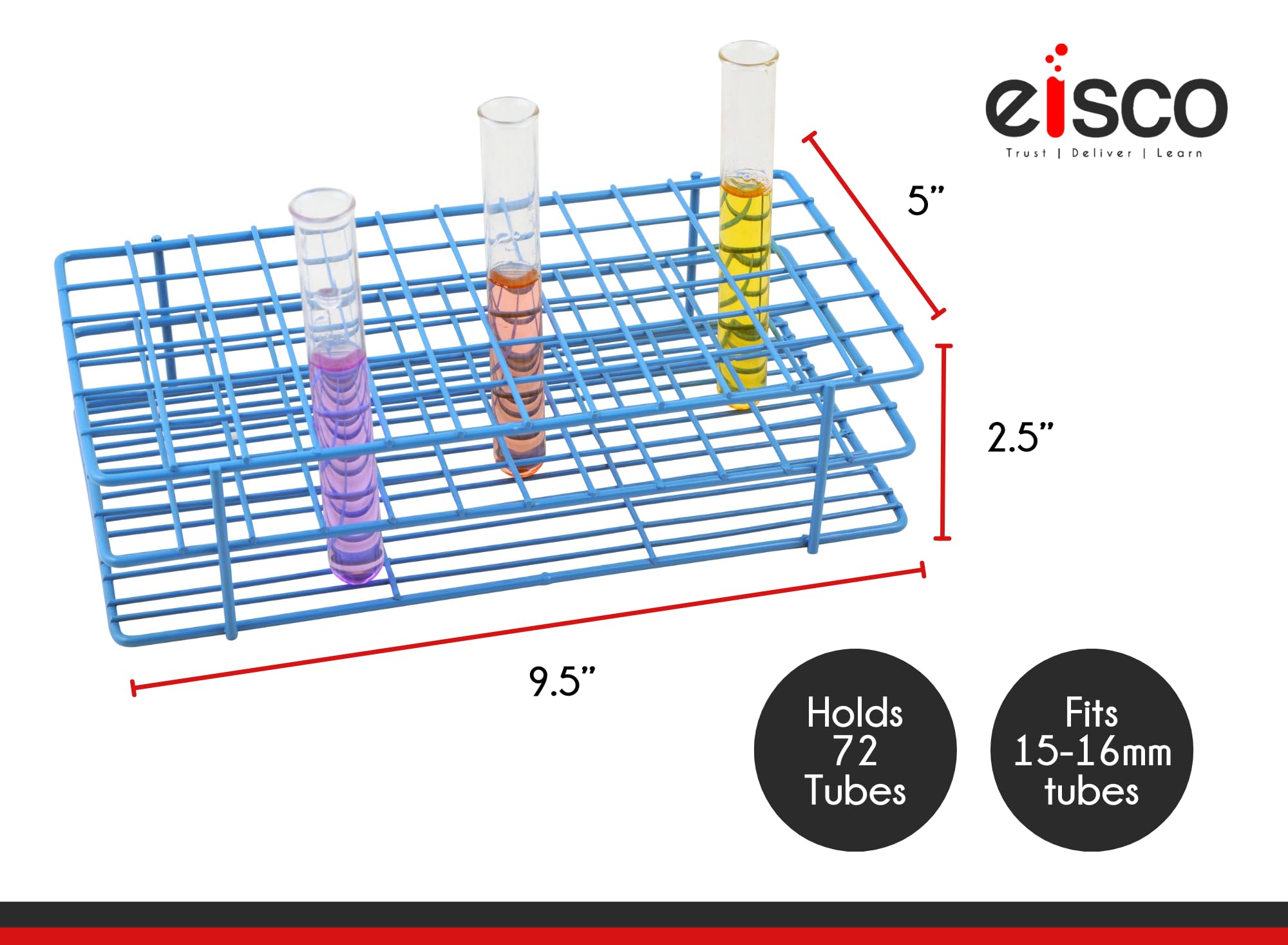 EISCO Blue Epoxy Coated Steel Wire Test Tube Rack, 72 Holes, Outer Diameter Permitted of Tubes 15-16mm or Less, 6x12 Format