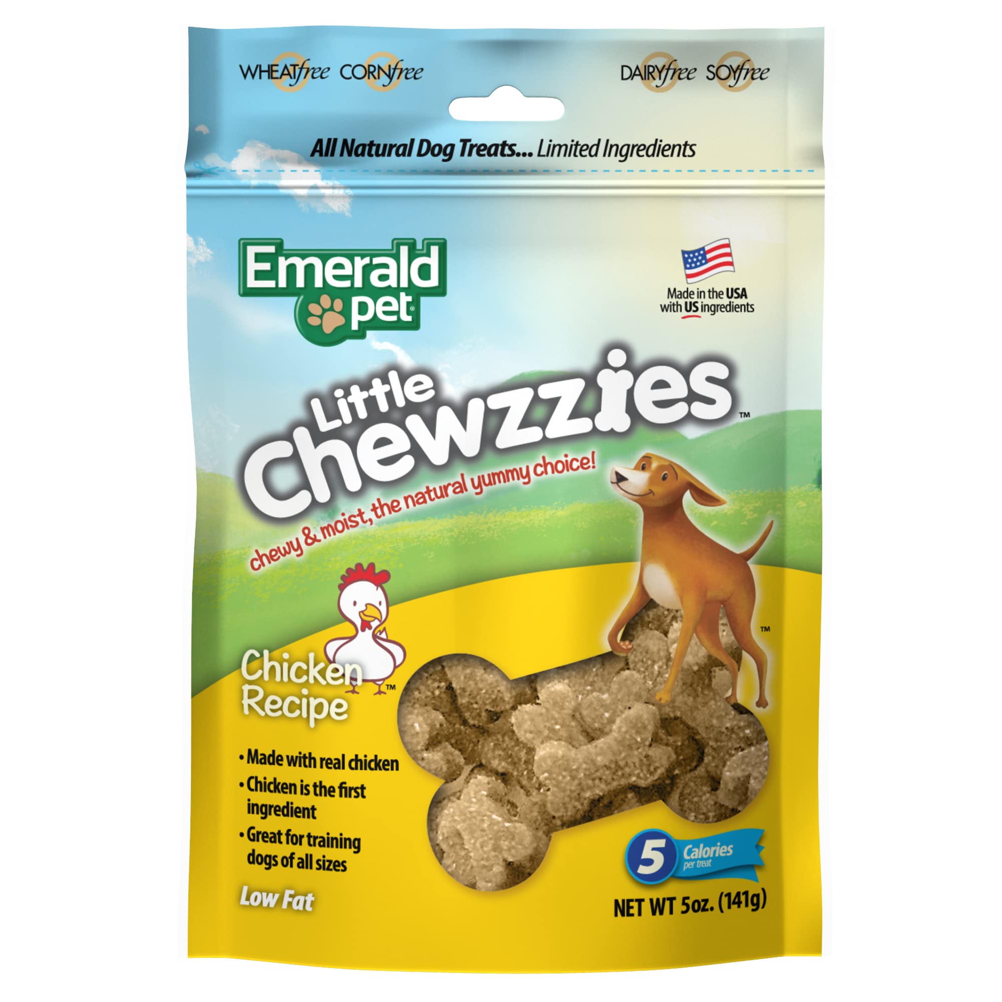 Emerald Pet Little Chewzzies Wheat Free Training Dog Treats — Healthy and Tasty Natural Dog Chews with Real Meat or Peanut Butter — Limited Ingredient Dog Treats Made in The USA — Chicken, 5 oz