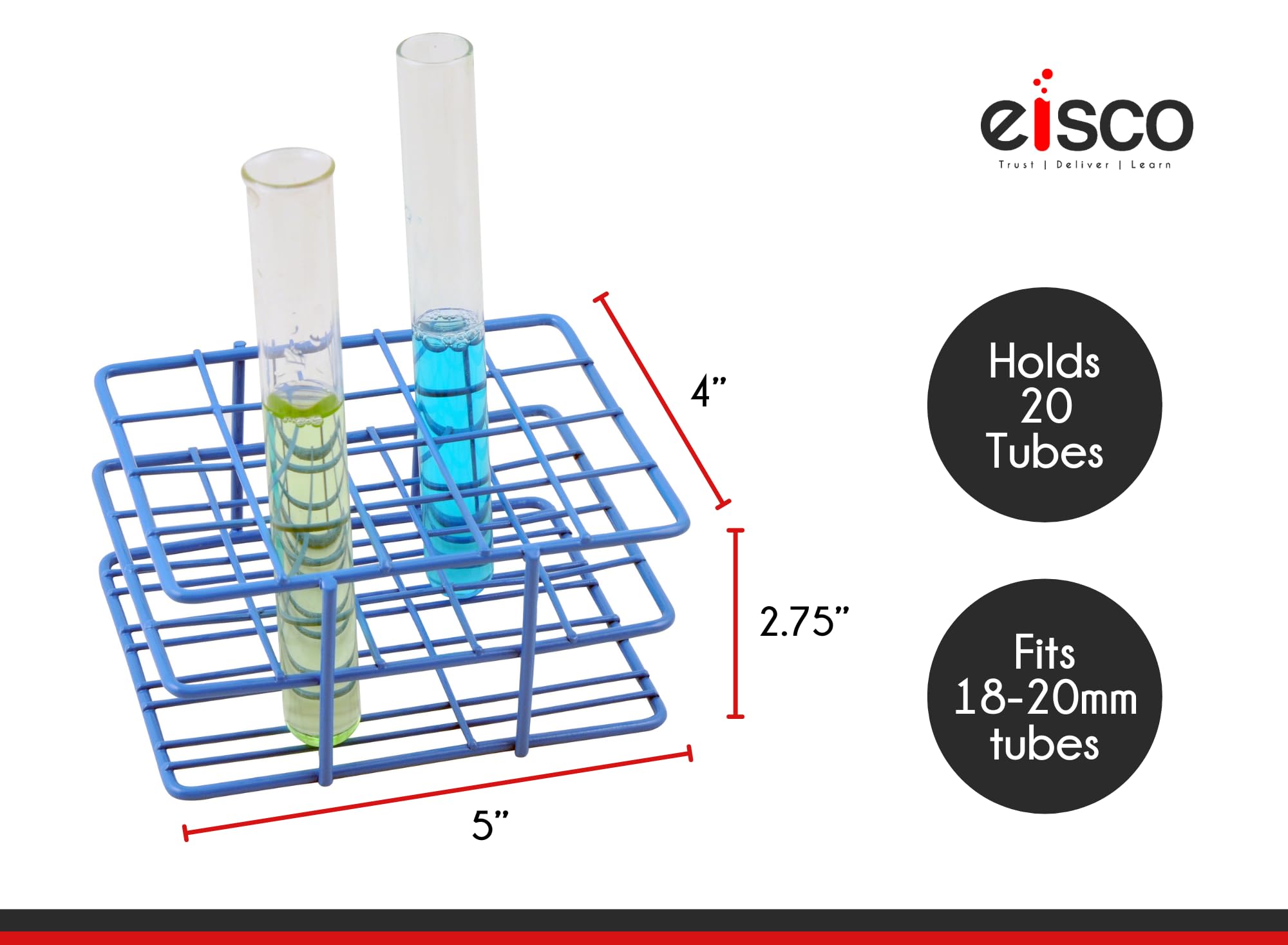 EISCO Blue Epoxy Coated Steel Wire Test Tube Rack, 20 Holes, Outer Diameter Permitted of Tubes 18-20mm or Less, 4 X 5 Format