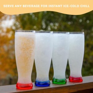 Lily's Home Freezer Beer Mugs, Double Wall, Insulated with Liquid Gel Plastic Freezable Glasses, 16 oz Glass for Freezer, Chiller Frosty Cup, Frozen Ice Freezy Mug, Freezer Cups. Pilsner. Set of 4