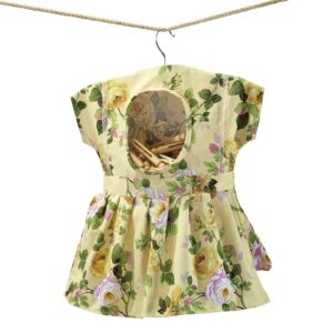 collections etc whimsical floral print dress hanging clothespin bag, use for indoor or outdoor laundry drying, beige