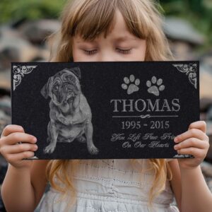 You Left Paw Prints on Our Hearts Pet Memorial Stones Personalized Headstone Grave Marker Absolute Black Granite Garden Plaque Engraved with Dog Cat Name Dates