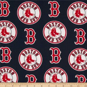 mlb cotton broadcloth boston red sox red/navy, fabric by the yard