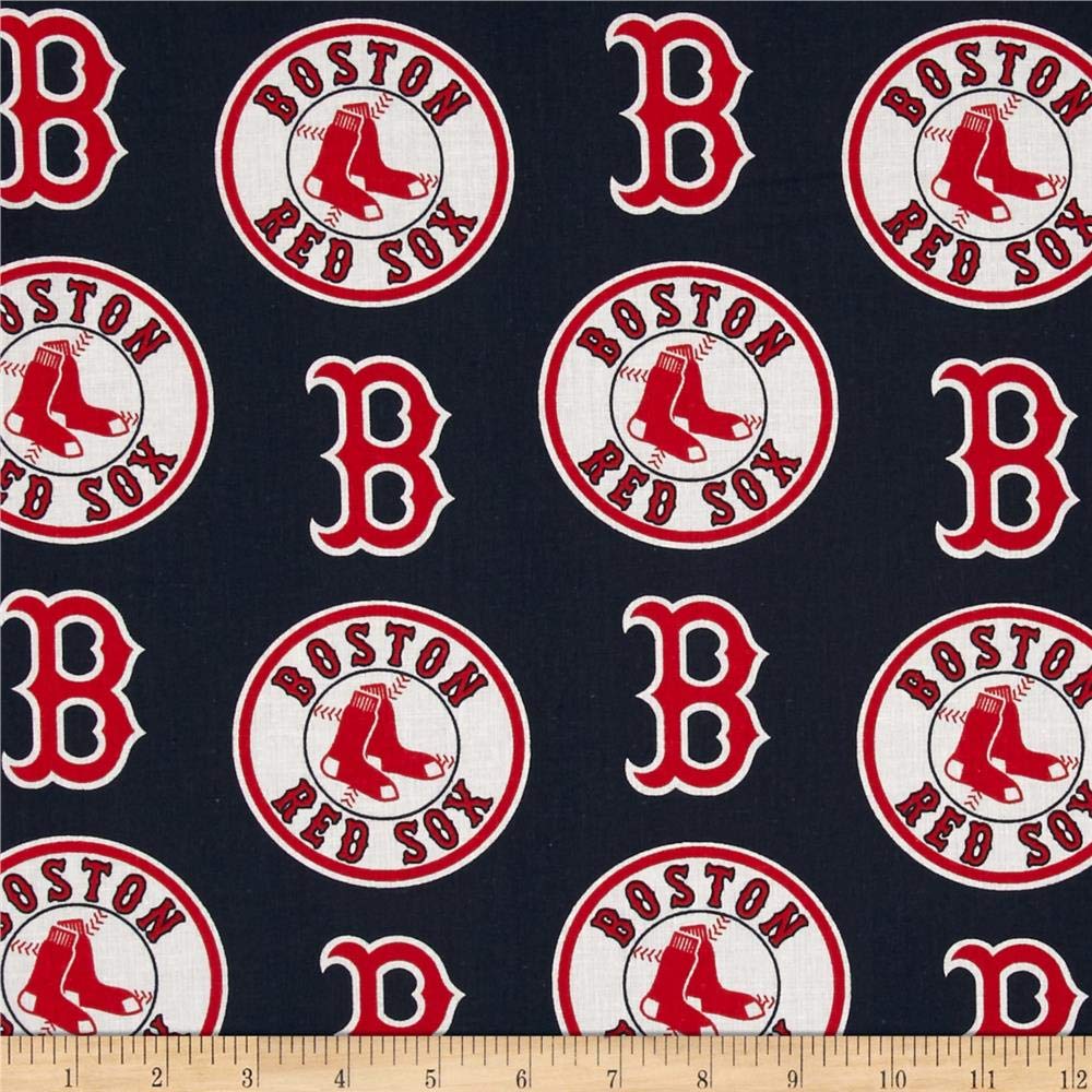 MLB Cotton Broadcloth Boston Red Sox Red/Navy, Fabric by the Yard