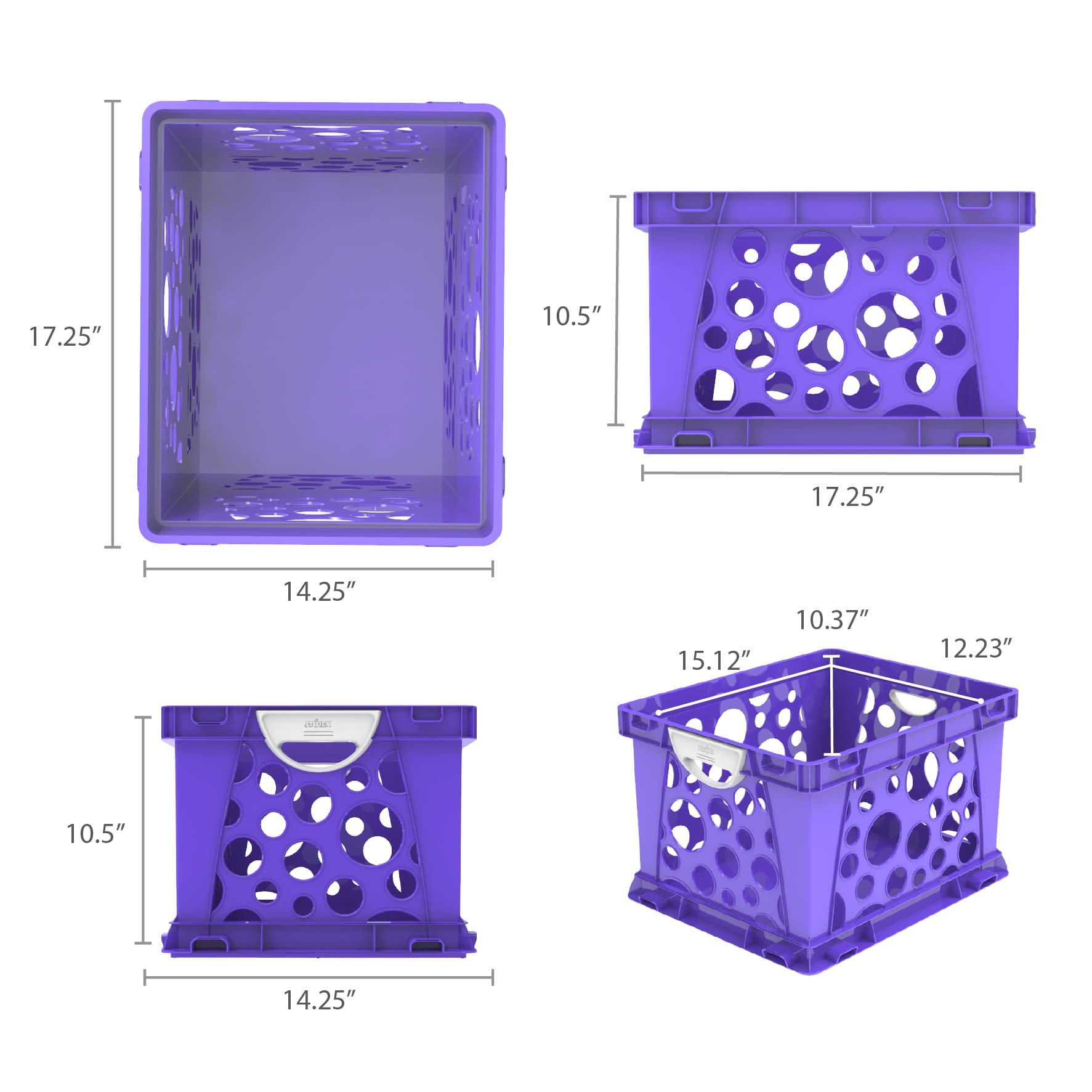 Storex Premium File Crate with Molded Handles – Letter and Legal Document and Folder Storage, Purple/White 3-Pack (61754U03C)
