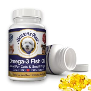 Benson's Best Omega 3 Fish Oil for Cats & Small Dogs - 200 Softgels 500mg - 43% More Omega 3 Fatty Acids Than Salmon Oil - 100% Pure, Non-GMO, Natural Pet Food Dog Fish Oil Supplements