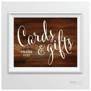 andaz press wedding party signs, rustic wood print, 8.5-inch x 11-inch, cards and gifts thank you, 1-pack, unframed