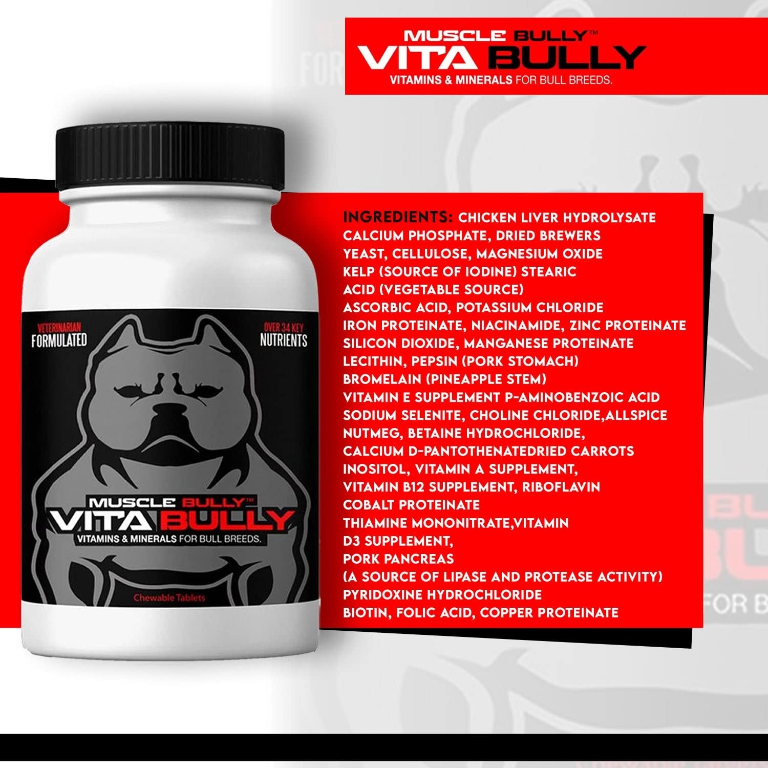 Vita Bully Vitamins for Bully Breeds: Pit Bulls, American Bullies, Exotic Bullies, Bulldogs, Pocket Bullies, Made in The USA (60 Vitamins)