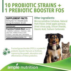 Ample Nutrition Complete Pet Prebiotic + Probiotic for Dogs & Cats, 60ct Pork Flavored Pearls