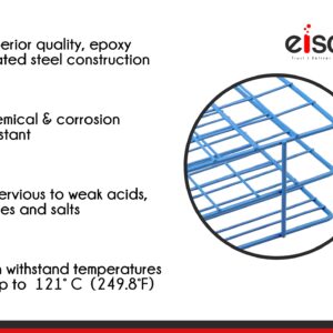 EISCO Blue Epoxy Coated Steel Wire Test Tube Rack, 24 Holes, Outer Diameter Permitted of Tubes 15-16mm or Less, 4 X 6 Format