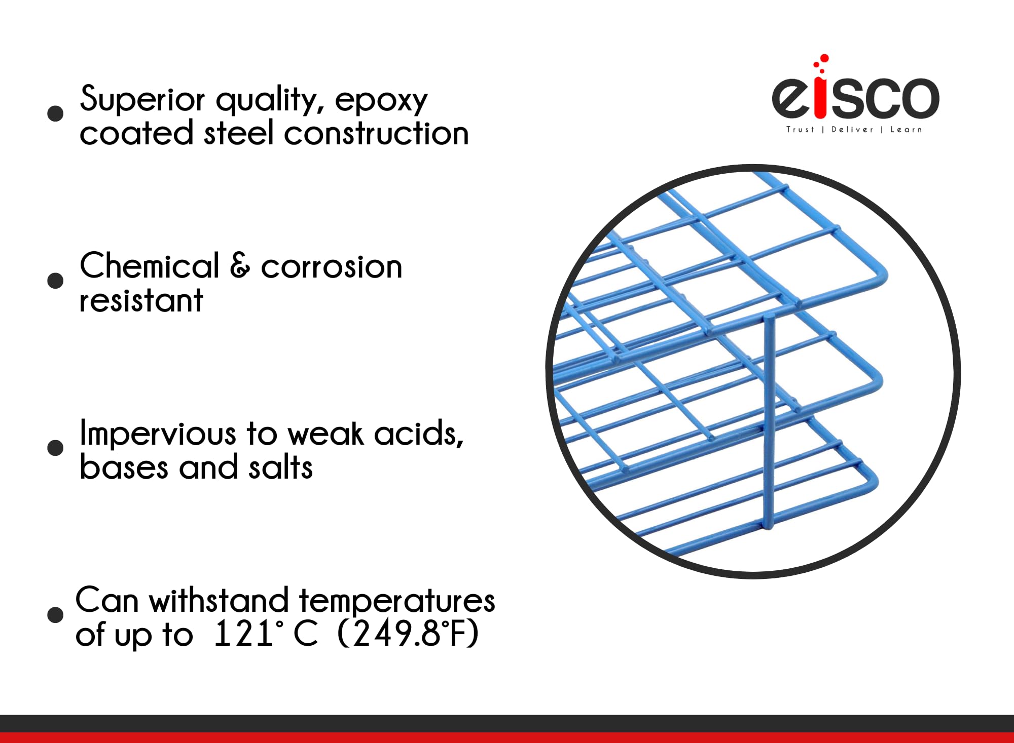 EISCO Blue Epoxy Coated Steel Wire Test Tube Rack, 24 Holes, Outer Diameter Permitted of Tubes 15-16mm or Less, 4 X 6 Format