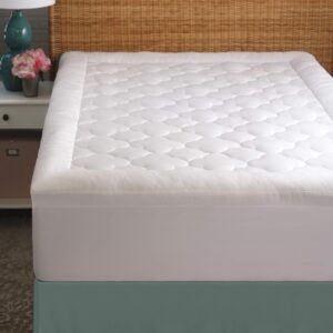 allied home gel fiber filled plush mattress pad - mattress cover for feather bed, 300tc cotton hotel mattress topper - down-alternative pillow top mattress topper pad queen - 60" x 80" x 2”