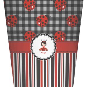 YouCustomizeIt Personalized Ladybugs & Stripes Waste Basket - Single Sided (White)