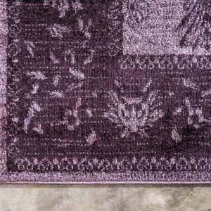 Unique Loom La Jolla Collection Farmhouse, Contemporary, Botanical, Traditional, Vintage Area Rug, 4 x 6 ft, Violet/Dark Purple