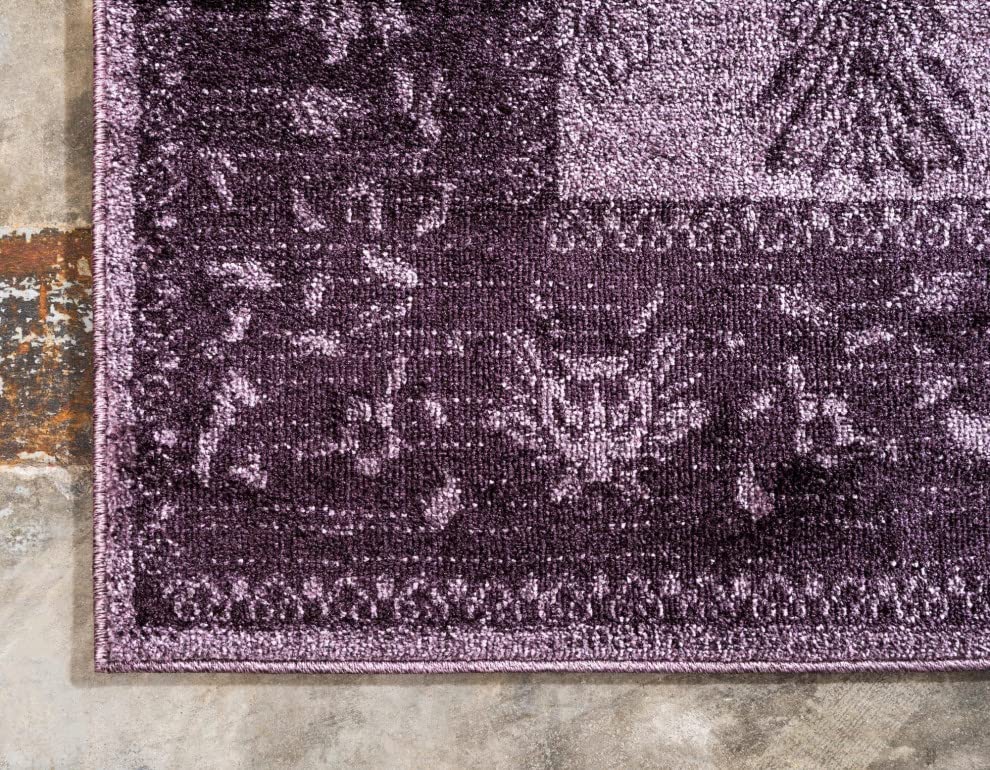 Unique Loom La Jolla Collection Farmhouse, Contemporary, Botanical, Traditional, Vintage Area Rug, 4 x 6 ft, Violet/Dark Purple