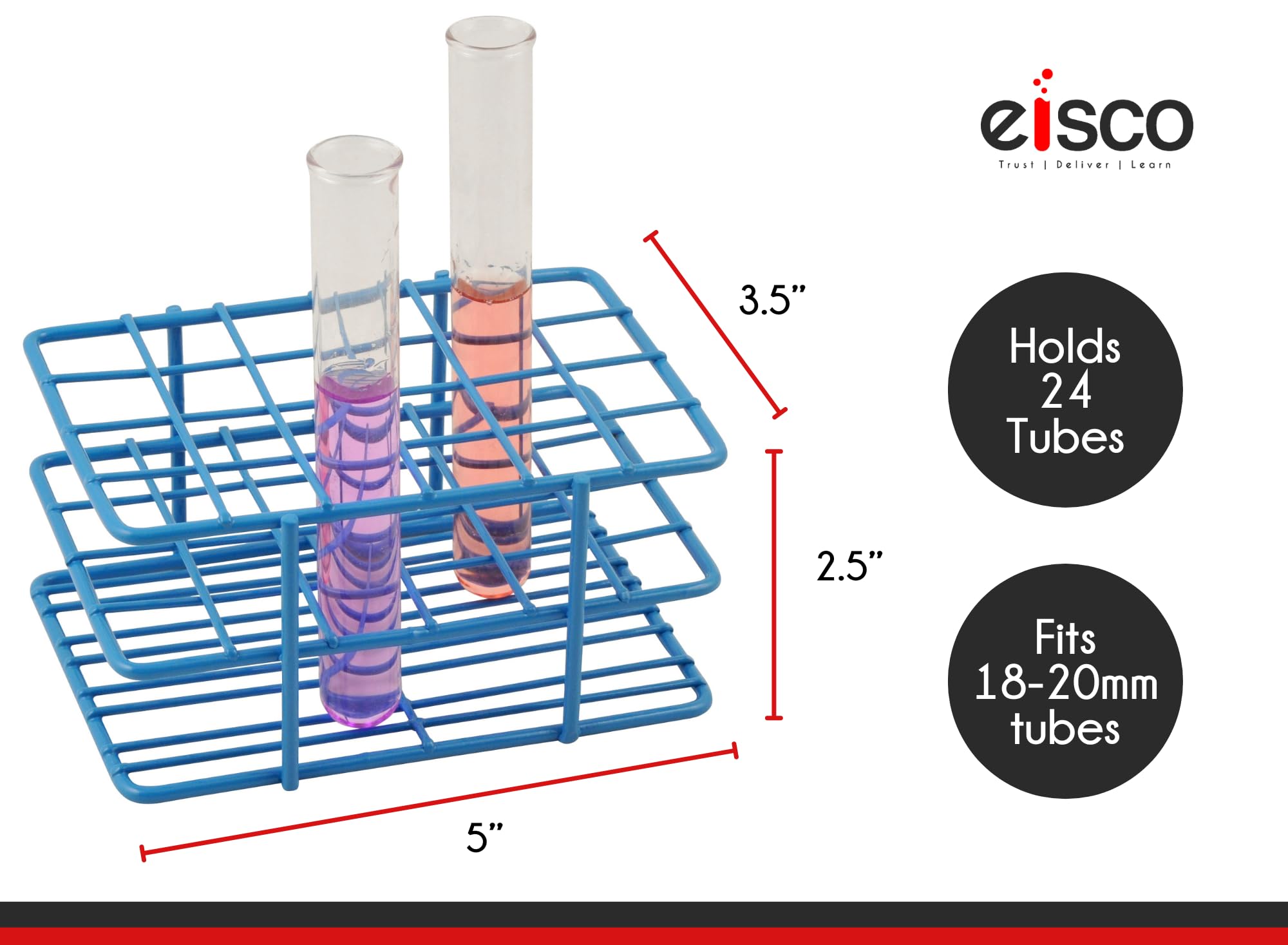 EISCO Blue Epoxy Coated Steel Wire Test Tube Rack, 24 Holes, Outer Diameter Permitted of Tubes 15-16mm or Less, 4 X 6 Format