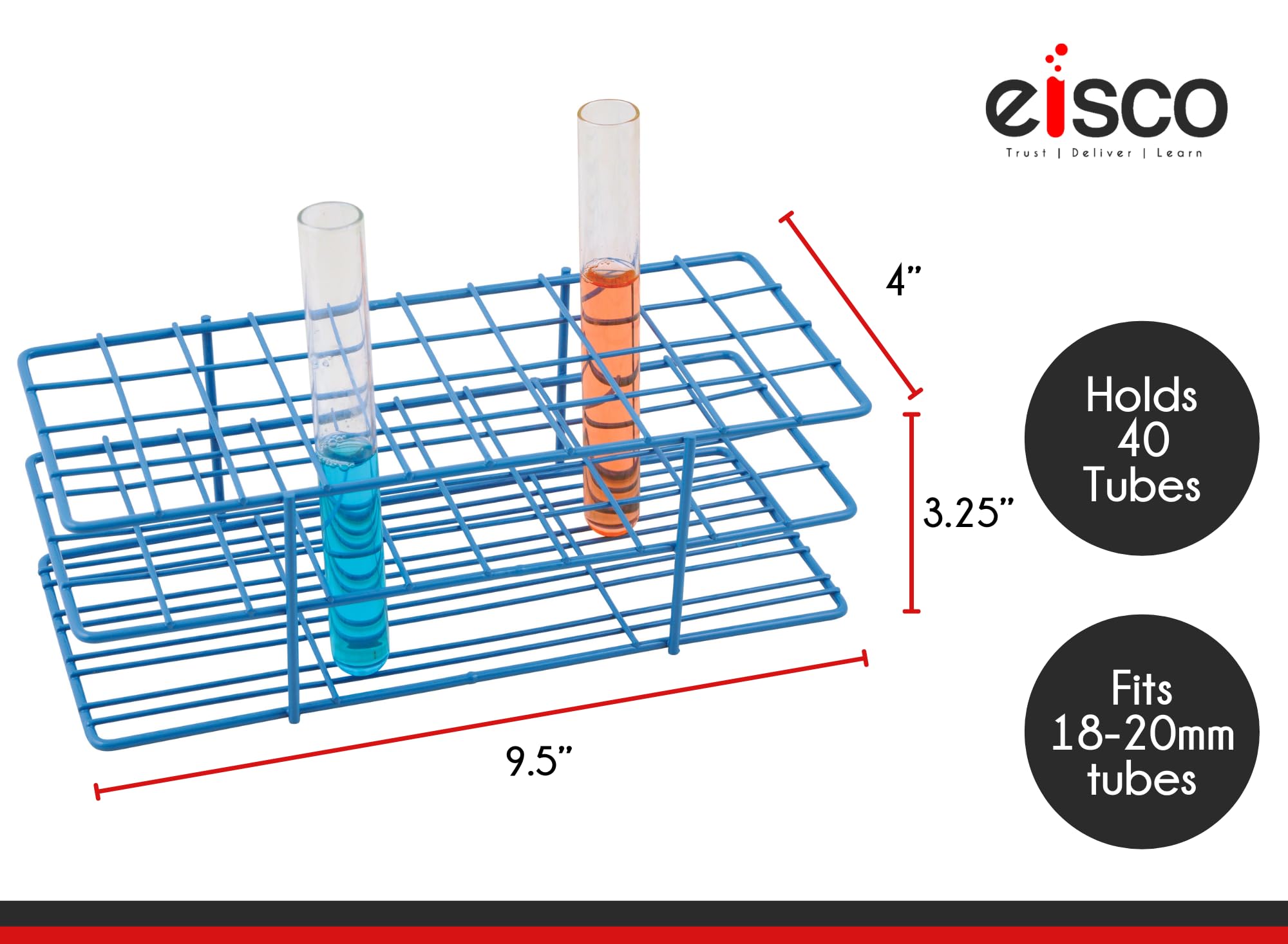 EISCO Wire Test Tube Rack - Holds 40 Tubes with 18-20mm Diameter - Epoxy-Coated Steel