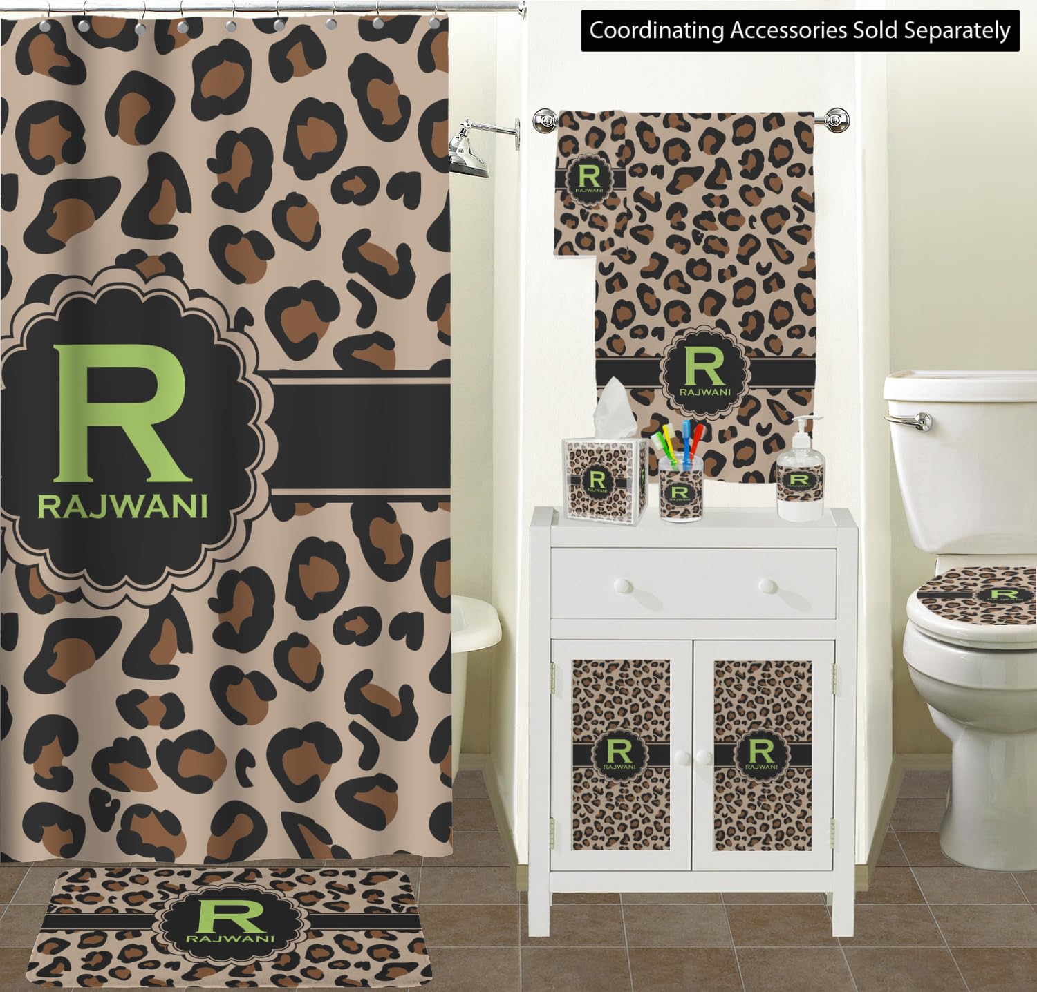 RNK Shops Personalized Granite Leopard Waste Basket - Single Sided (Black)