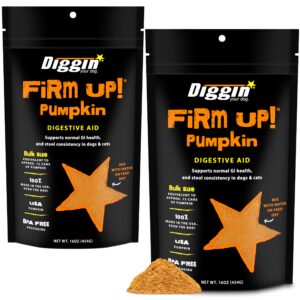 diggin’ your dog firm up! pumpkin super supplement for dogs and cats, 16 oz (pack of 2) - made in usa, digestive and stool consistency support