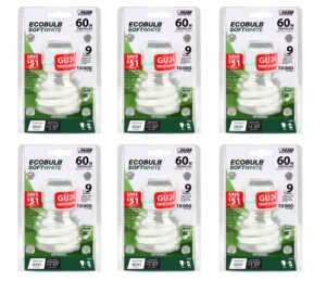 feit bpesl13t/gu24 60w equivalent cfl twist gu24 base bulb (pack of 6), soft white