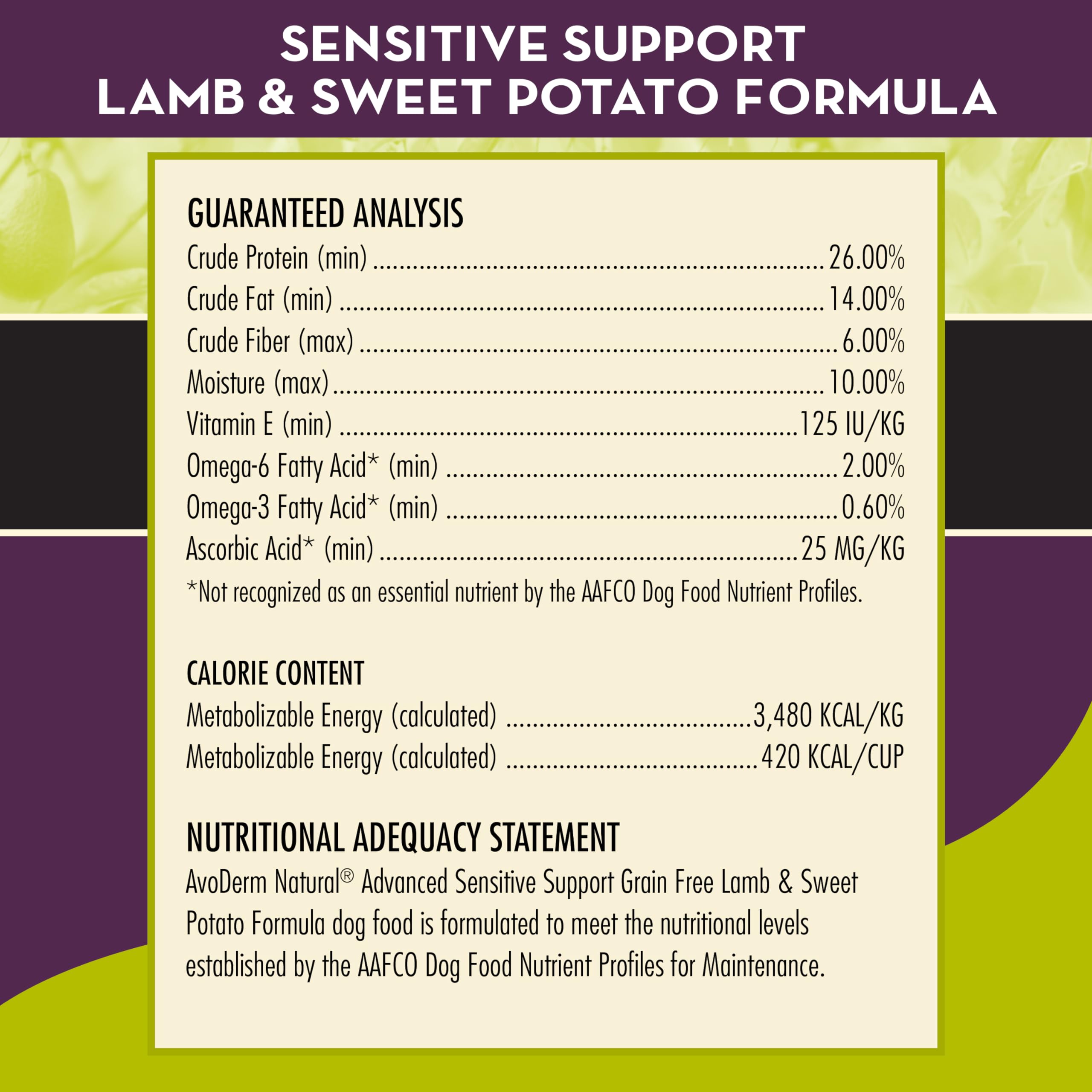 AvoDerm Advanced Sensitive Support Grain-Free Lamb & Sweet Potato Formula Dry Dog Food, Sensitive Stomach, 4lb