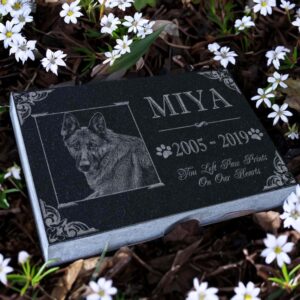 You Left Paw Prints on Our Hearts Pet Memorial Stones Personalized Headstone Grave Marker Absolute Black Granite Garden Plaque Engraved with Dog Cat Name Dates