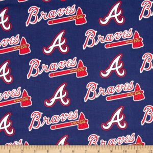 mlb cotton broadcloth atlanta braves navy/red, fabric by the yard