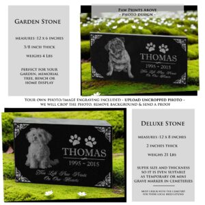 You Left Paw Prints on Our Hearts Pet Memorial Stones Personalized Headstone Grave Marker Absolute Black Granite Garden Plaque Engraved with Dog Cat Name Dates