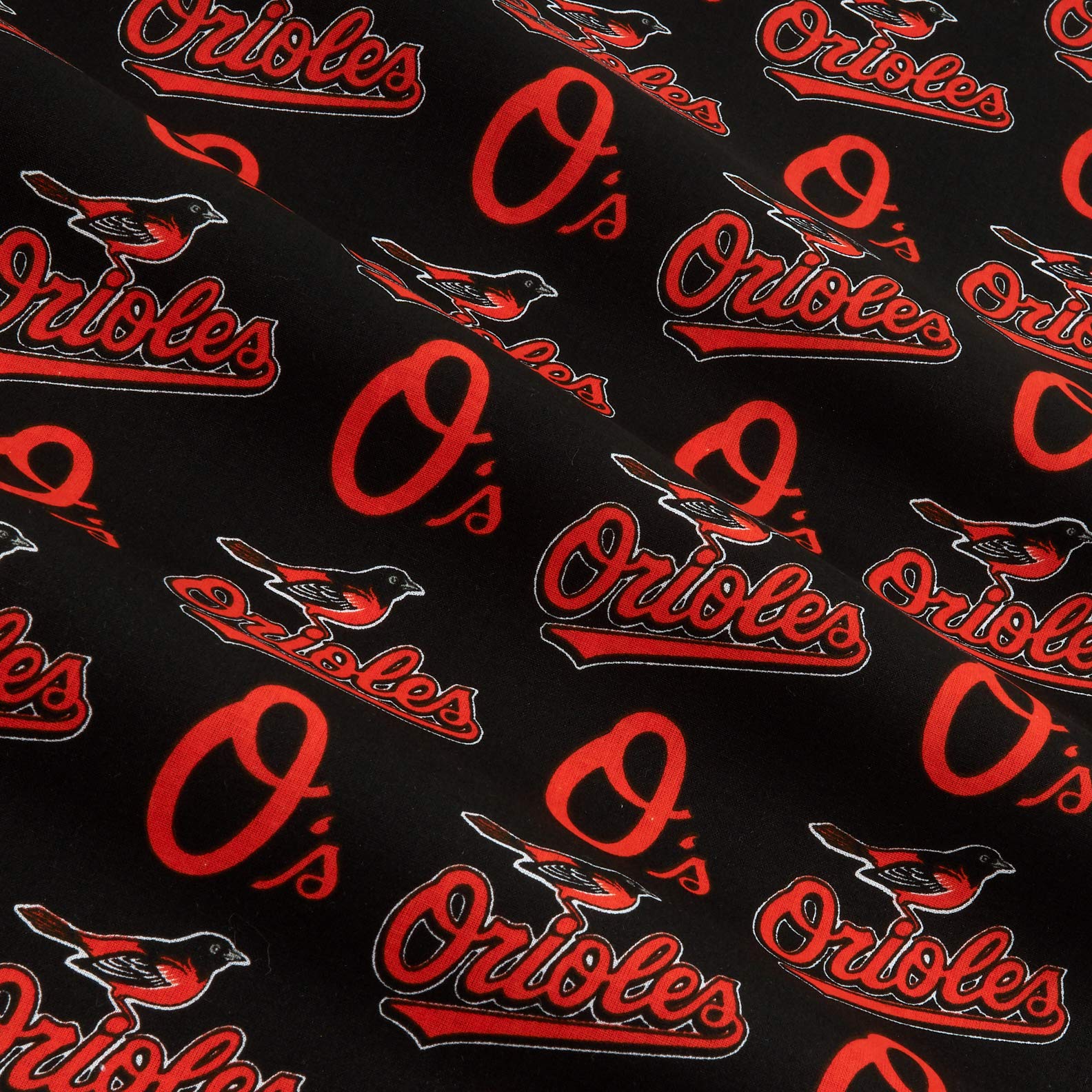 MLB Cotton Broadcloth Baltimore Orioles Black/Orange, Fabric by the Yard