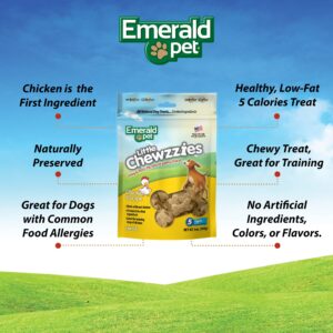 Emerald Pet Little Chewzzies Wheat Free Training Dog Treats — Healthy and Tasty Natural Dog Chews with Real Meat or Peanut Butter — Limited Ingredient Dog Treats Made in The USA — Chicken, 5 oz