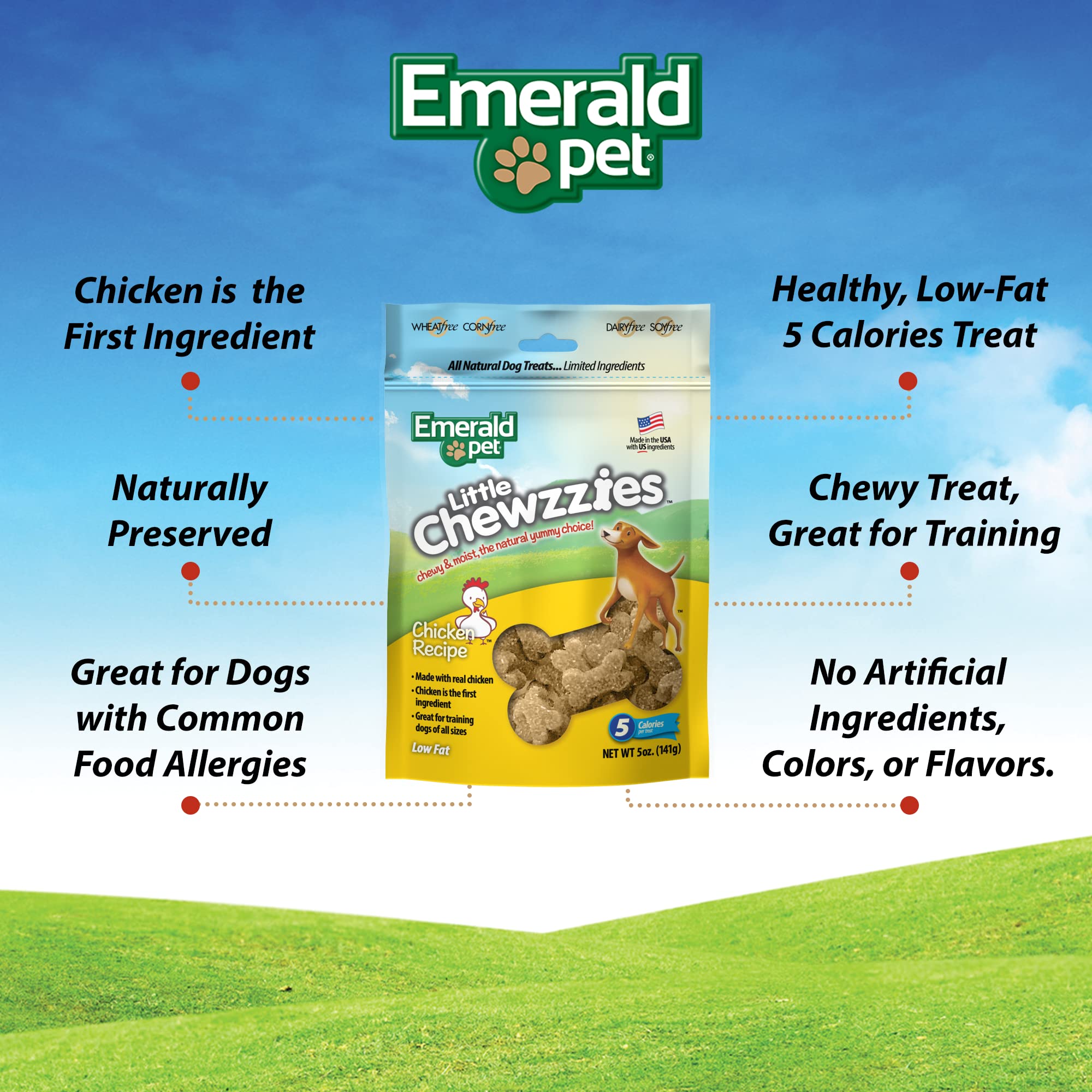 Emerald Pet Little Chewzzies Wheat Free Training Dog Treats — Healthy and Tasty Natural Dog Chews with Real Meat or Peanut Butter — Limited Ingredient Dog Treats Made in The USA — Chicken, 5 oz