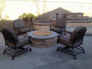 elizabeth outdoor patio 4 club rocker chairs spring base cast aluminum dark bronze (walnut)