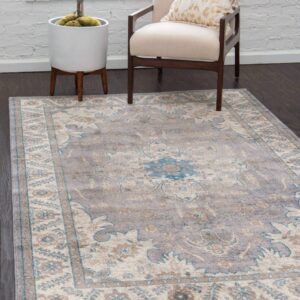 Unique Loom Salzburg Collection Classic Traditional Design Oriental Inspired Border Area Rug, 3 ft 3 in x 5 ft 3 in, Gray/Beige