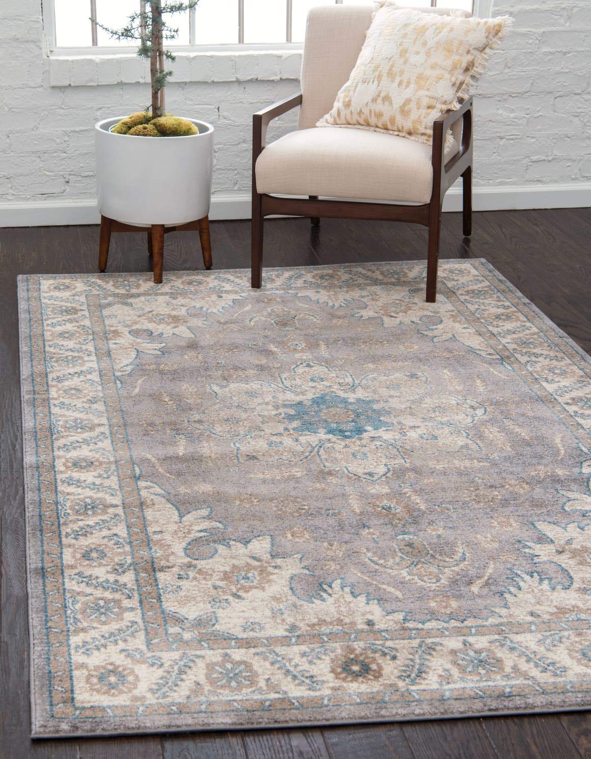 Unique Loom Salzburg Collection Classic Traditional Design Oriental Inspired Border Area Rug, 3 ft 3 in x 5 ft 3 in, Gray/Beige