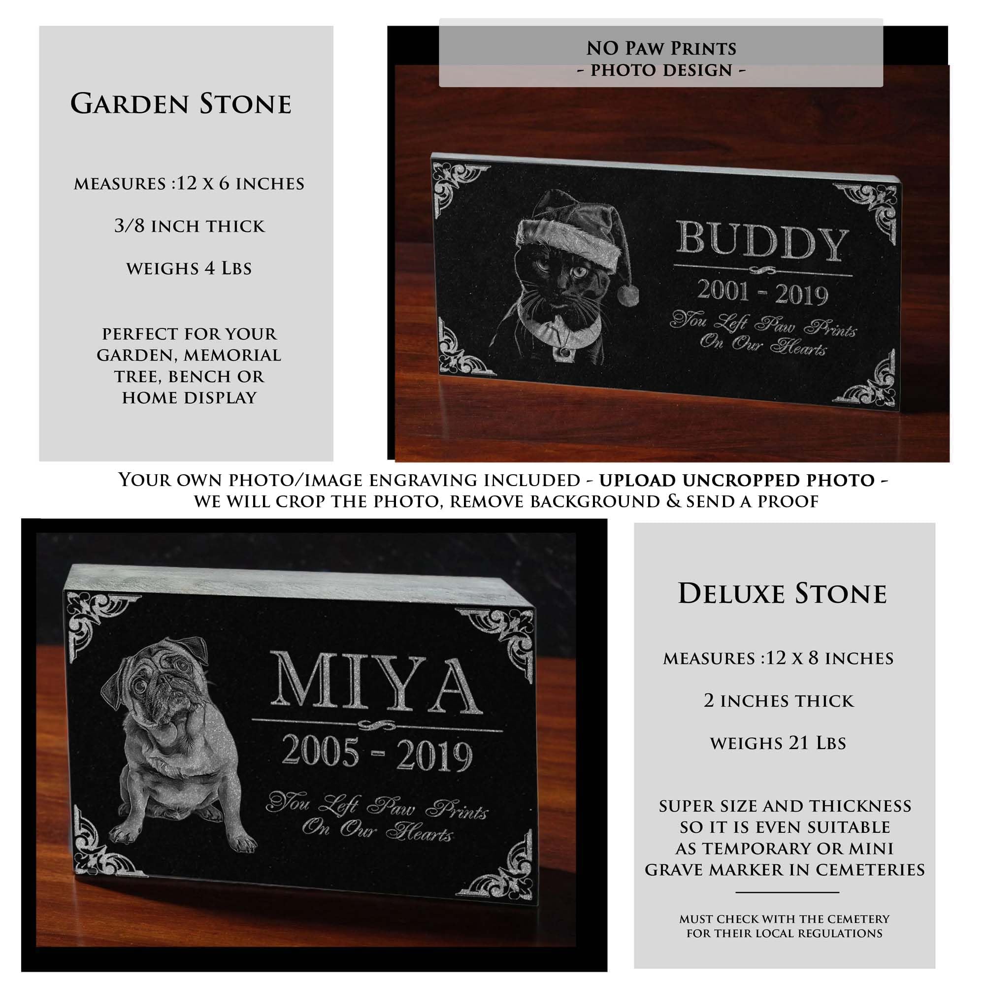 You Left Paw Prints on Our Hearts Pet Memorial Stones Personalized Headstone Grave Marker Absolute Black Granite Garden Plaque Engraved with Dog Cat Name Dates