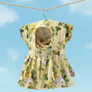 Collections Etc Whimsical Floral Print Dress Hanging Clothespin Bag, Use for Indoor or Outdoor Laundry Drying, Beige