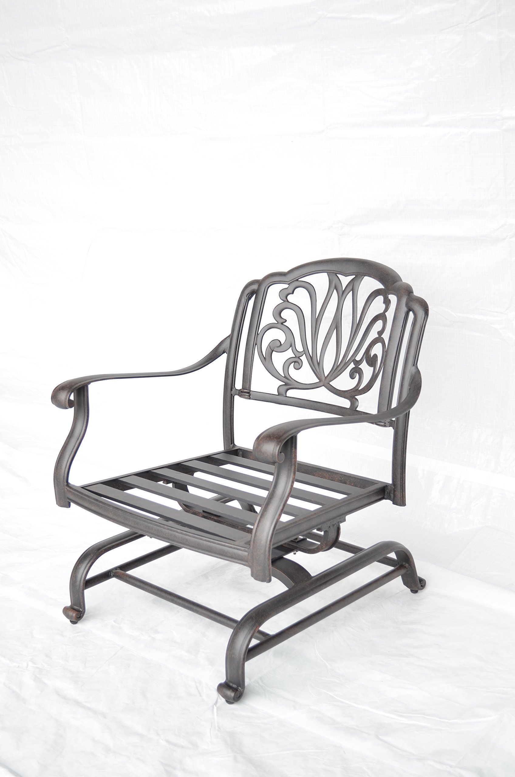 Elizabeth Outdoor Patio 4 Club Rocker Chairs Spring Base Cast Aluminum Dark Bronze (Walnut)